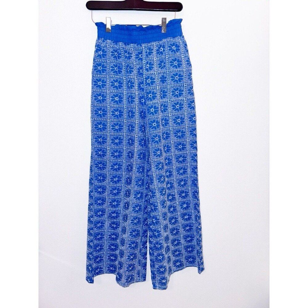 Solitaire Pants Womens Small Wide Leg Beachy Coastal Boho Embroidered Floral